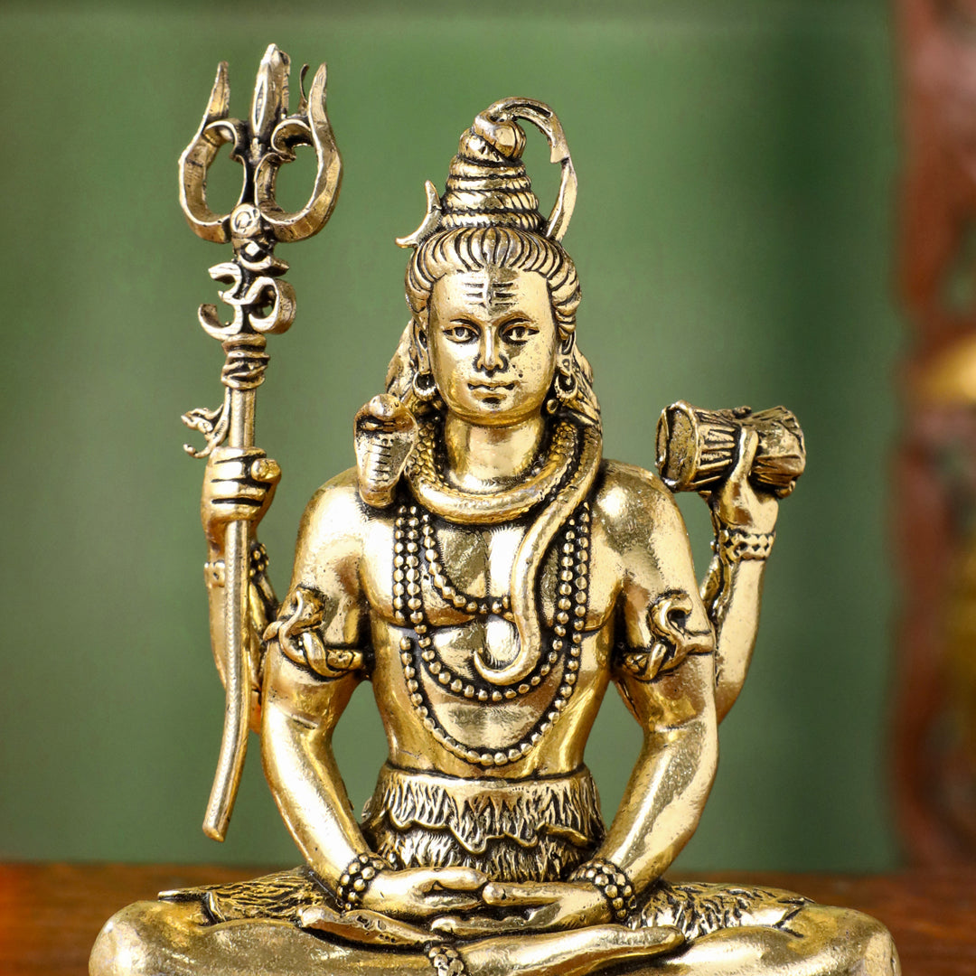 Brass Lord Shiva Idol – Meditative Pose with Trishul (4 INCH)