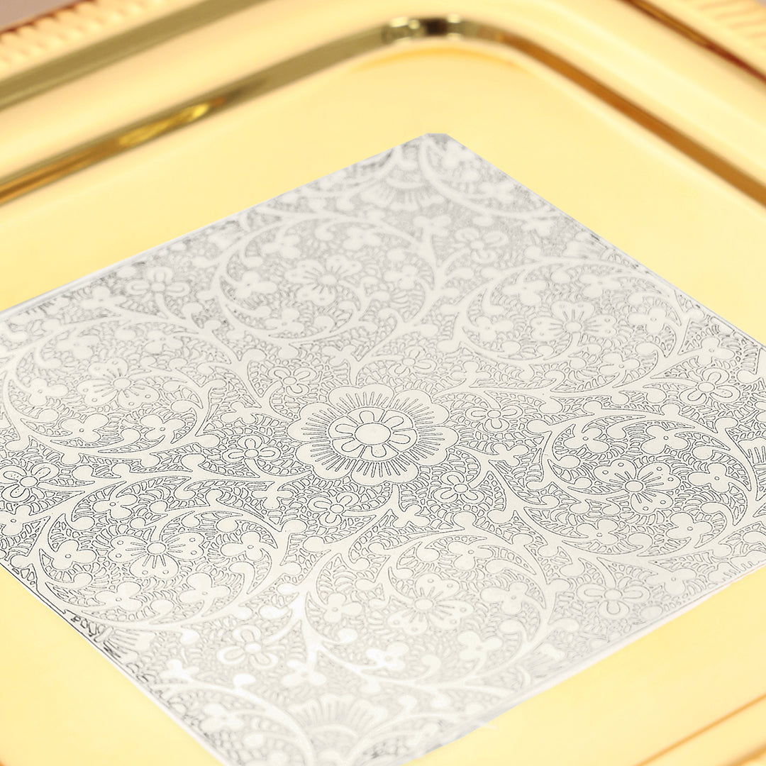 Brass Silver & Gold Finish 4 Bowl & 4 Spoon And 1 Tray Set With Velvet box