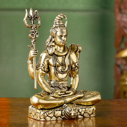 Brass Lord Shiva Idol – Meditative Pose with Trishul (4 INCH)