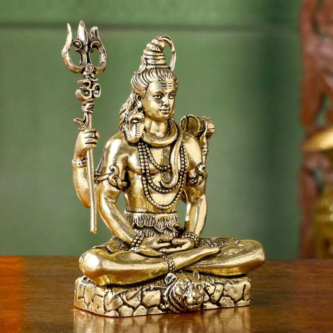 Brass Lightweight Sitting Shiva Idol – Meditative Pose with Trishul (3 INCH)