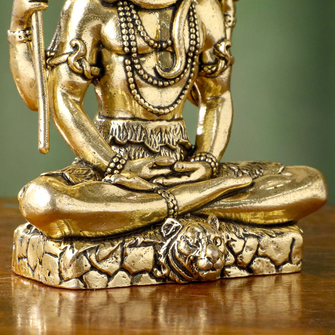Brass Lord Shiva Idol – Meditative Pose with Trishul (4 INCH)