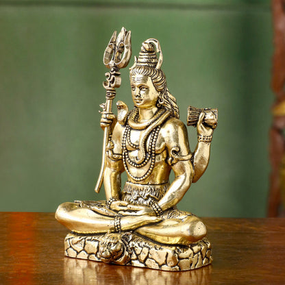 Brass Lord Shiva Idol – Meditative Pose with Trishul (4 INCH)