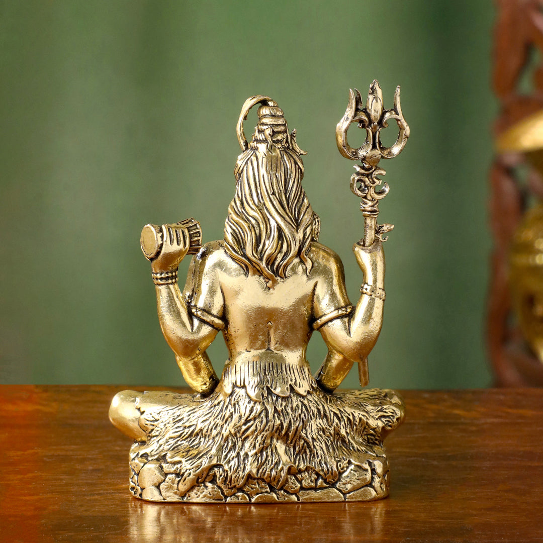 Brass Lord Shiva Idol – Meditative Pose with Trishul (4 INCH)