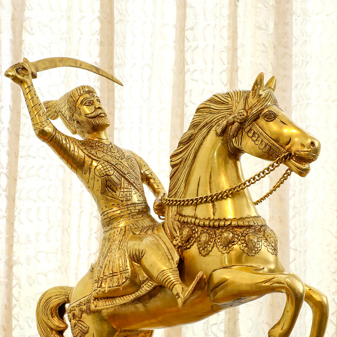 Brass Chatrapati Shivaji Maharaj On Horse Statue (22 Inch)