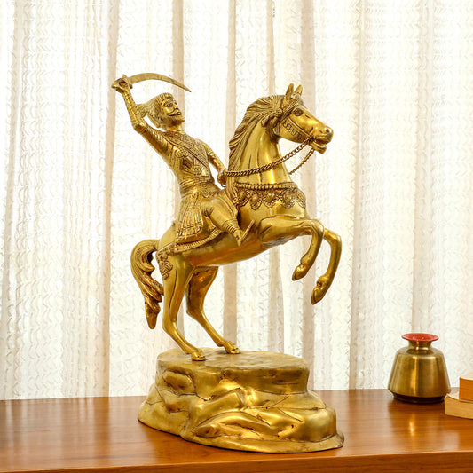 Brass Chatrapati Shivaji Maharaj On Horse Statue (22 Inch)