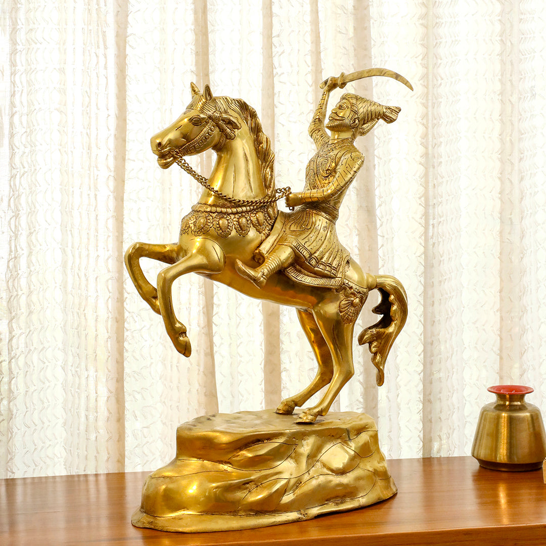 Brass Chatrapati Shivaji Maharaj On Horse Statue (22 Inch)
