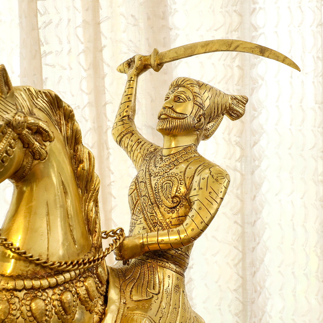 Brass Chatrapati Shivaji Maharaj On Horse Statue (22 Inch)