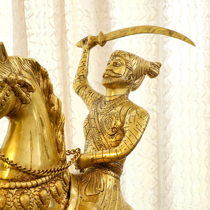 Brass Chatrapati Shivaji Maharaj On Horse Statue (22 Inch)