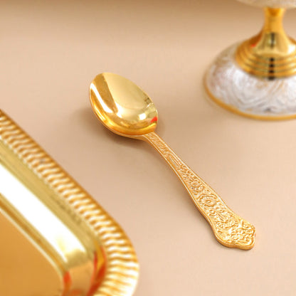 Brass Silver & Gold Finish 4 Ice Cream Bowl & 4 Spoon And 1 Tray Set With Velvet box