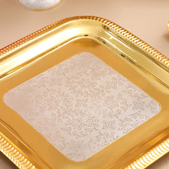 Brass Silver & Gold Finish 4 Ice Cream Bowl & 4 Spoon And 1 Tray Set With Velvet box