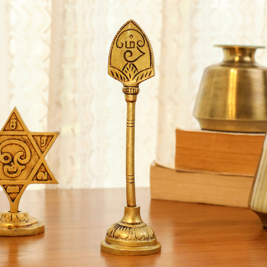 Brass Murugan Vel, Star Vel & Paan Vel Table Top Symbols