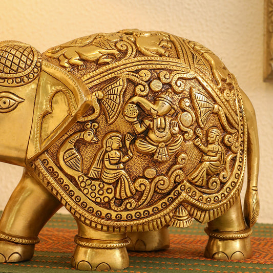 Brass Superfine Elephant Royal Statue (8.5 Inch)