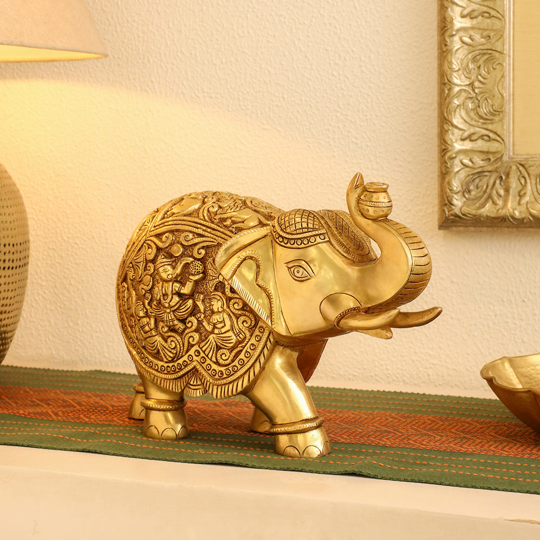 Brass Superfine Elephant Royal Statue (8.5 Inch)