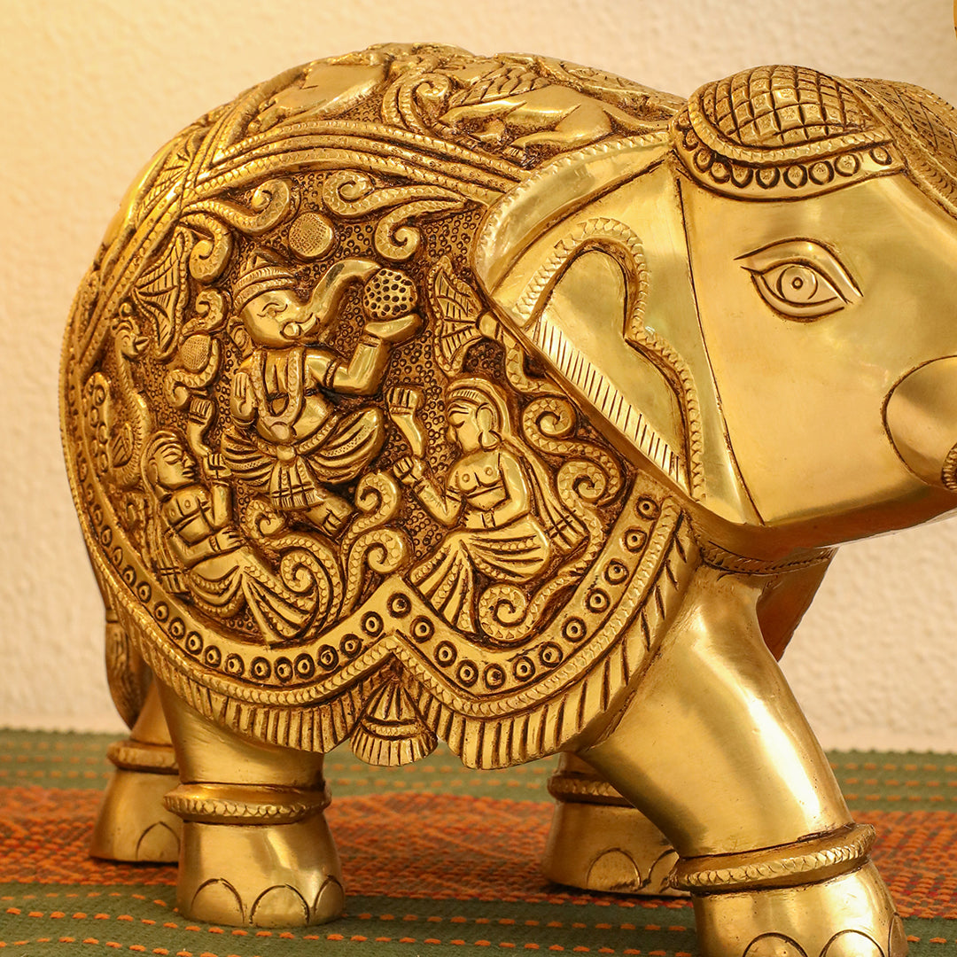 Brass Superfine Elephant Royal Statue (8.5 Inch)