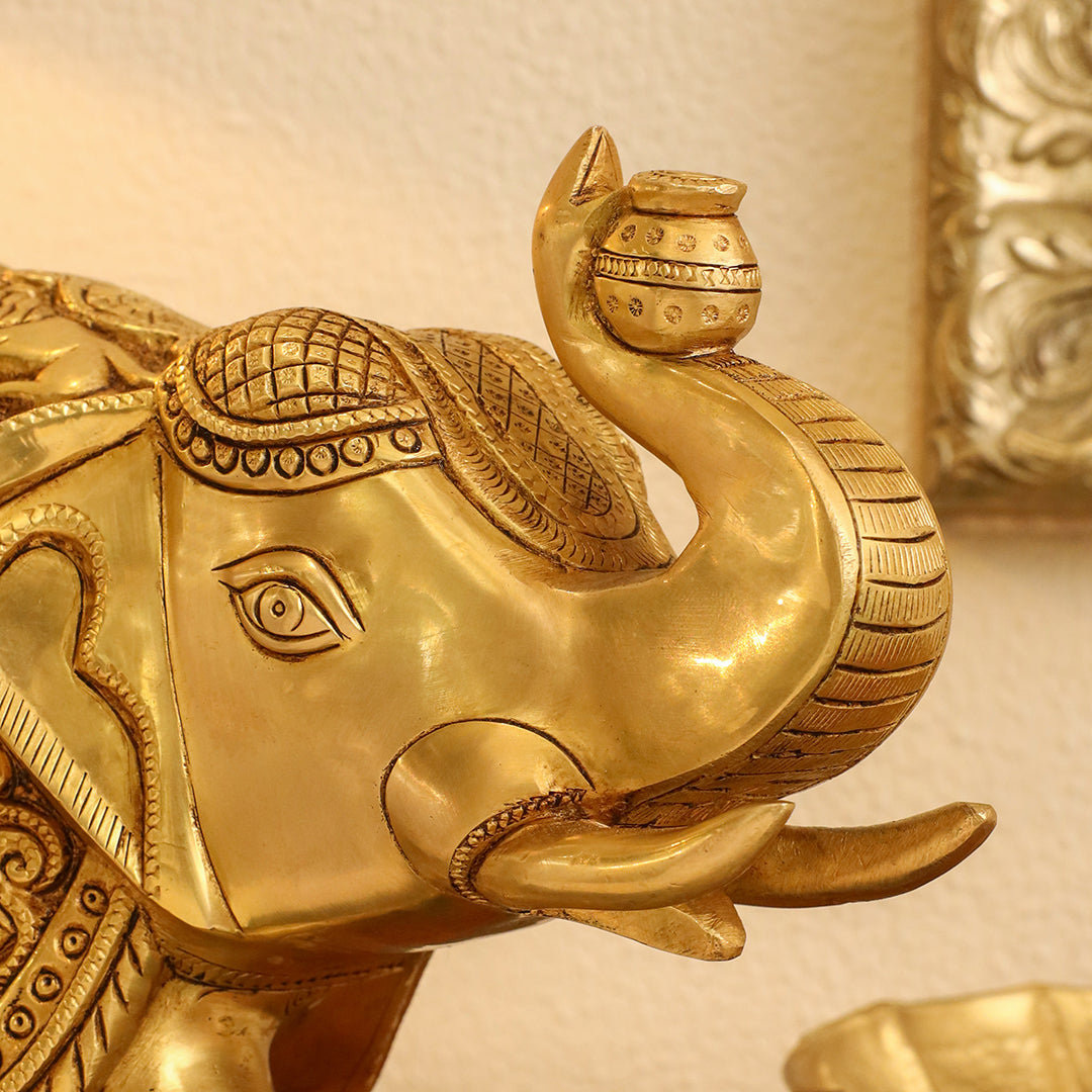Brass Superfine Elephant Royal Statue (8.5 Inch)