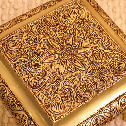 Brass Pooja Chowki with Floral Engraving – Lion Paw Legs (8.5 INCH)