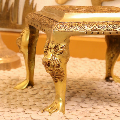 Brass Pooja Chowki with Floral Engraving – Lion Paw Legs (8.5 INCH)