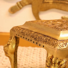 Brass Pooja Chowki with Floral Engraving – Lion Paw Legs (8.5 INCH)