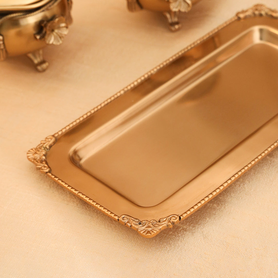 Brass Ribbon 2 Bowl With Lid & Rost 1 Tray