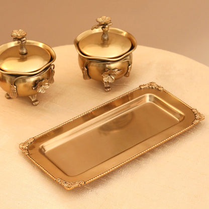 Brass Ribbon 2 Bowl With Lid & Rost 1 Tray