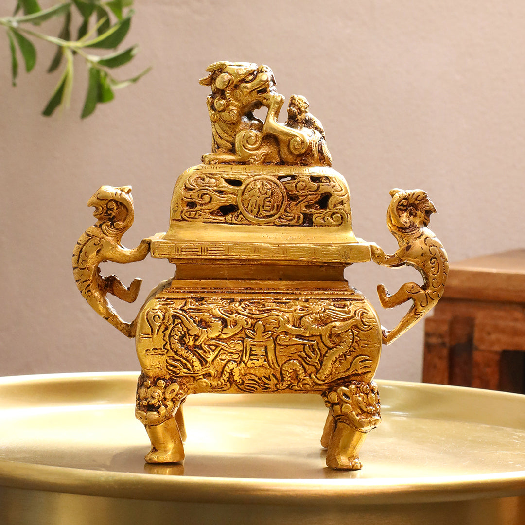 Brass Yali/Dragon Dhoop Dani & Incense Holder