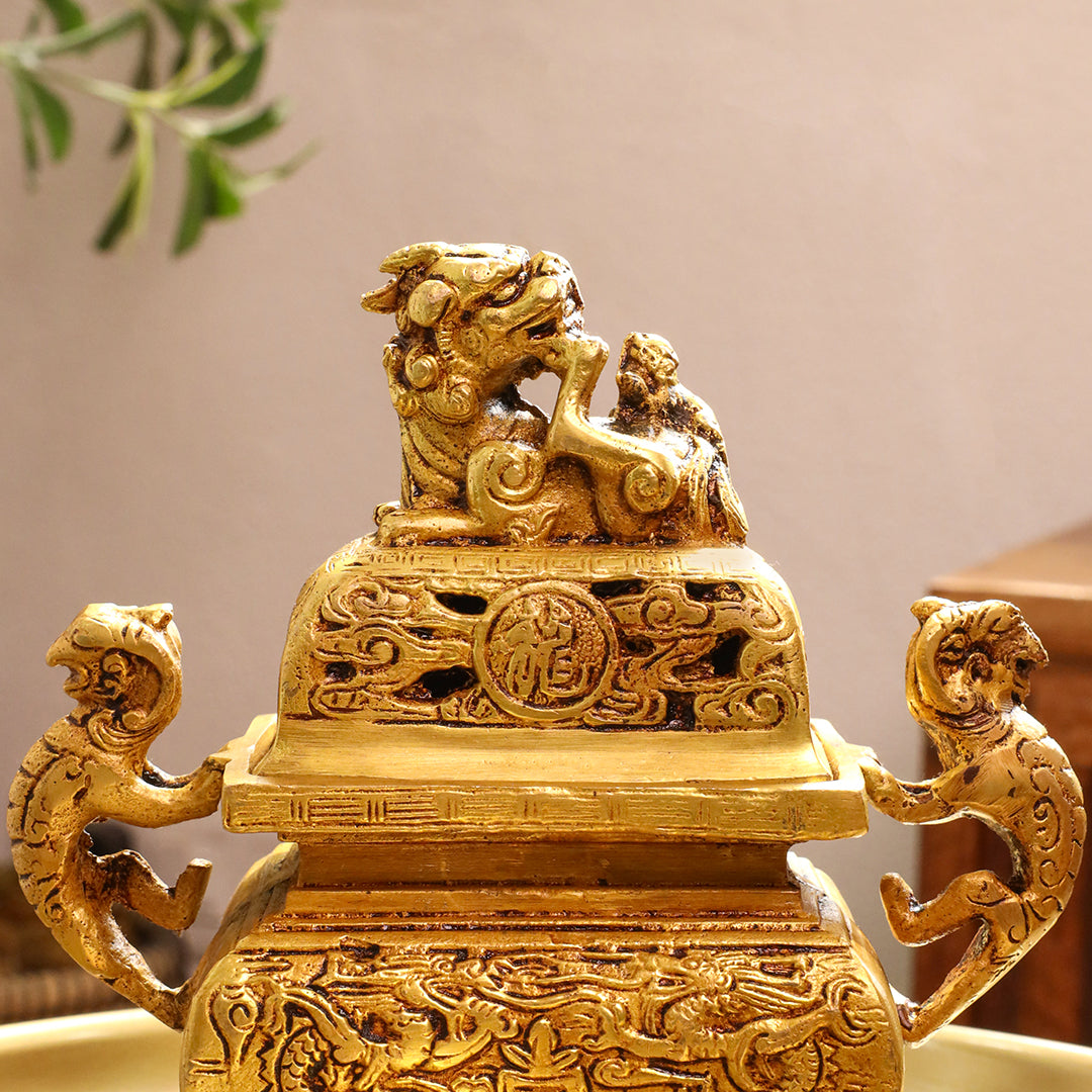 Brass Yali/Dragon Dhoop Dani & Incense Holder