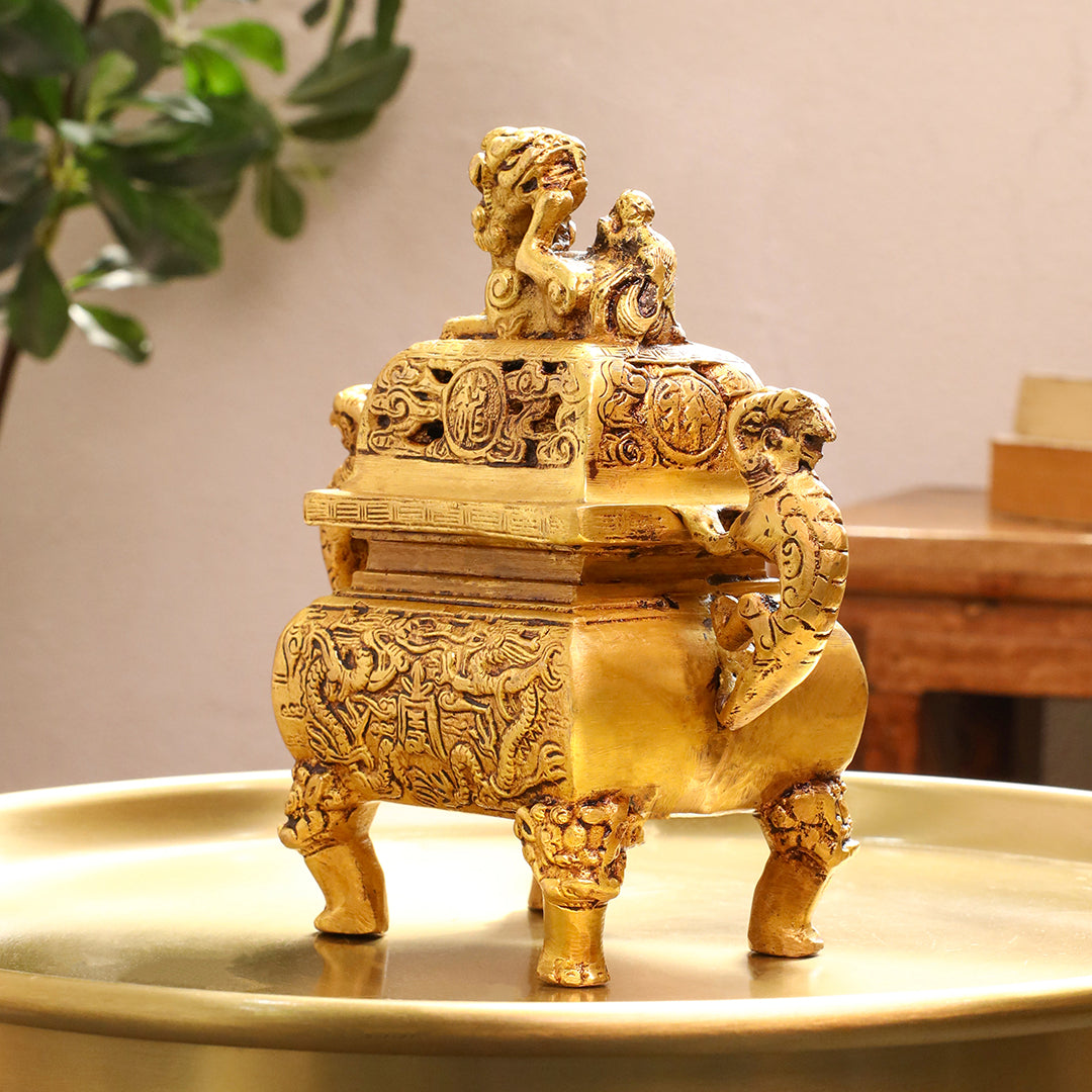 Brass Yali/Dragon Dhoop Dani & Incense Holder