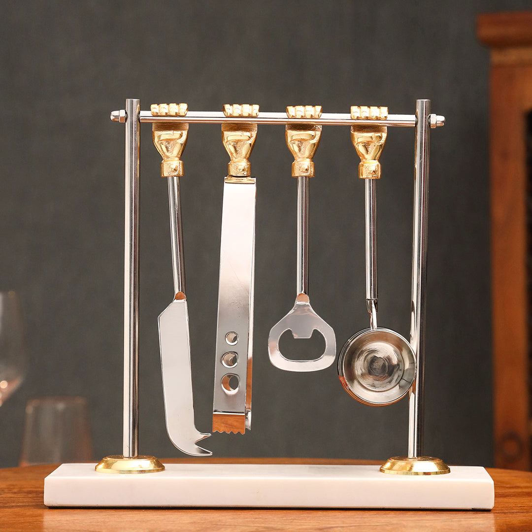 Brass & Steel Bar Tool Set with Stand (9.8 Inch)