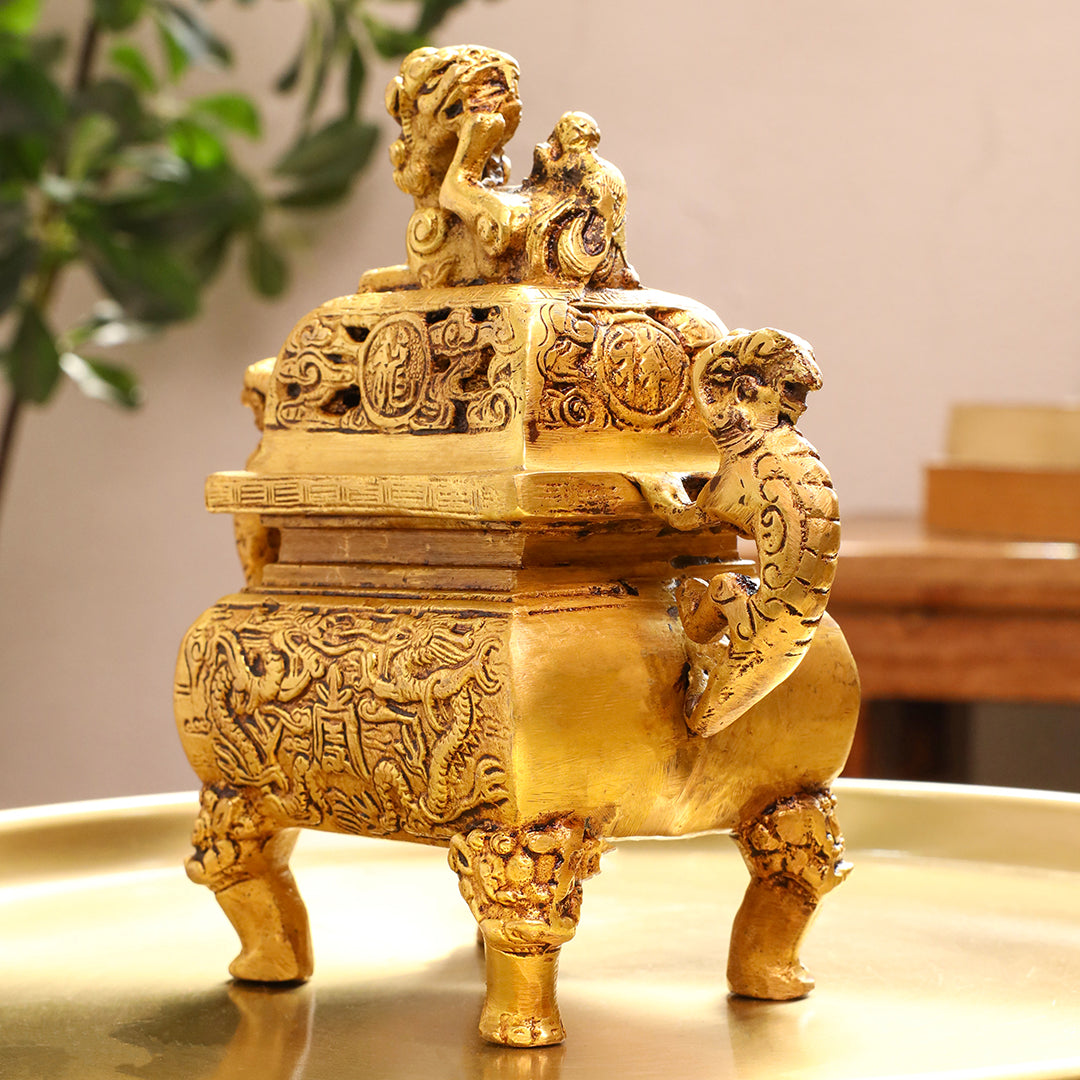 Brass Yali/Dragon Dhoop Dani & Incense Holder