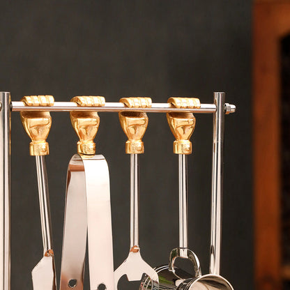 Brass & Steel Bar Tool Set with Stand (9.8 Inch)