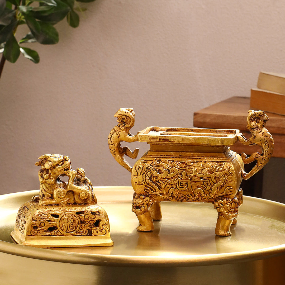 Brass Yali/Dragon Dhoop Dani & Incense Holder