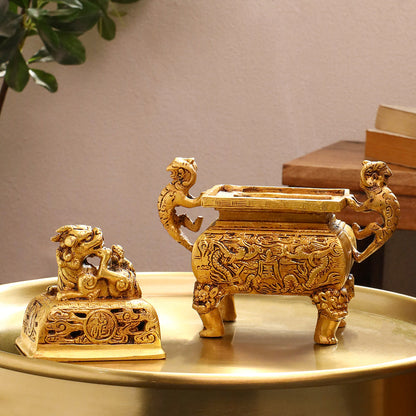 Brass Yali/Dragon Dhoop Dani & Incense Holder