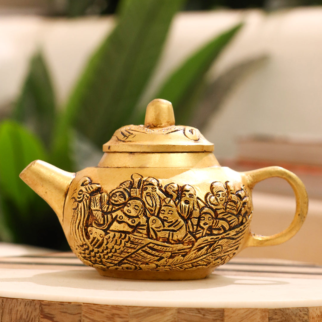 Brass Tea Pot/Kettle with Engraved Village Scene (3 INCH)