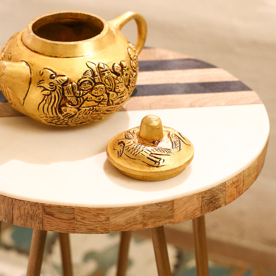 Brass Tea Pot/Kettle with Engraved Village Scene (3 INCH)