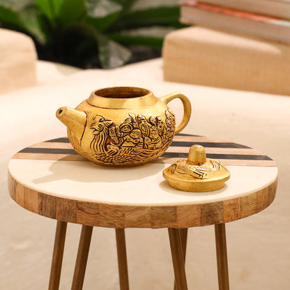 Brass Tea Pot/Kettle with Engraved Village Scene (3 INCH)