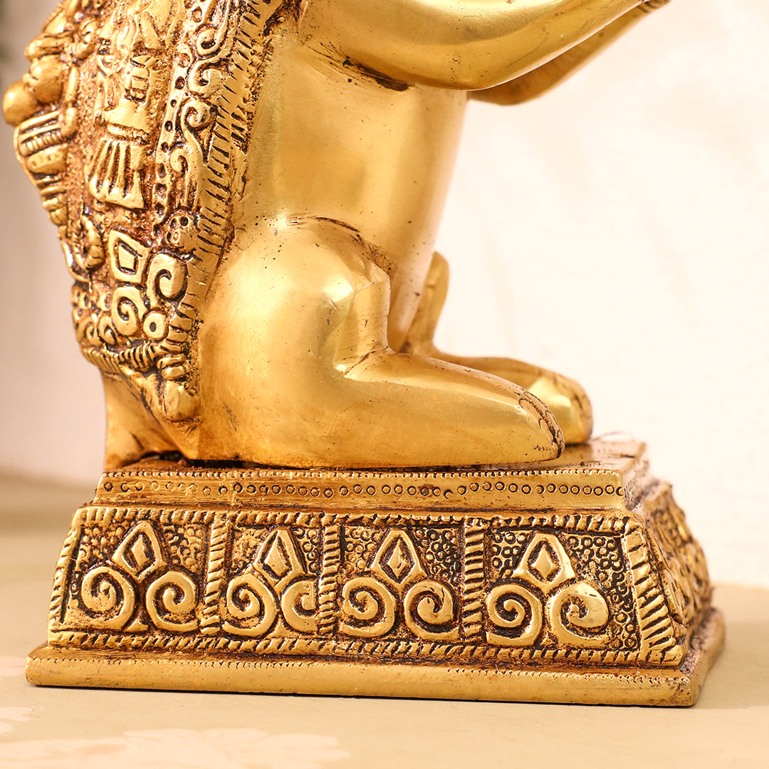 Brass Mushak/Rat Idol – Ganesha’s Devotee on Decorative Pedestal (6.5 INCH)
