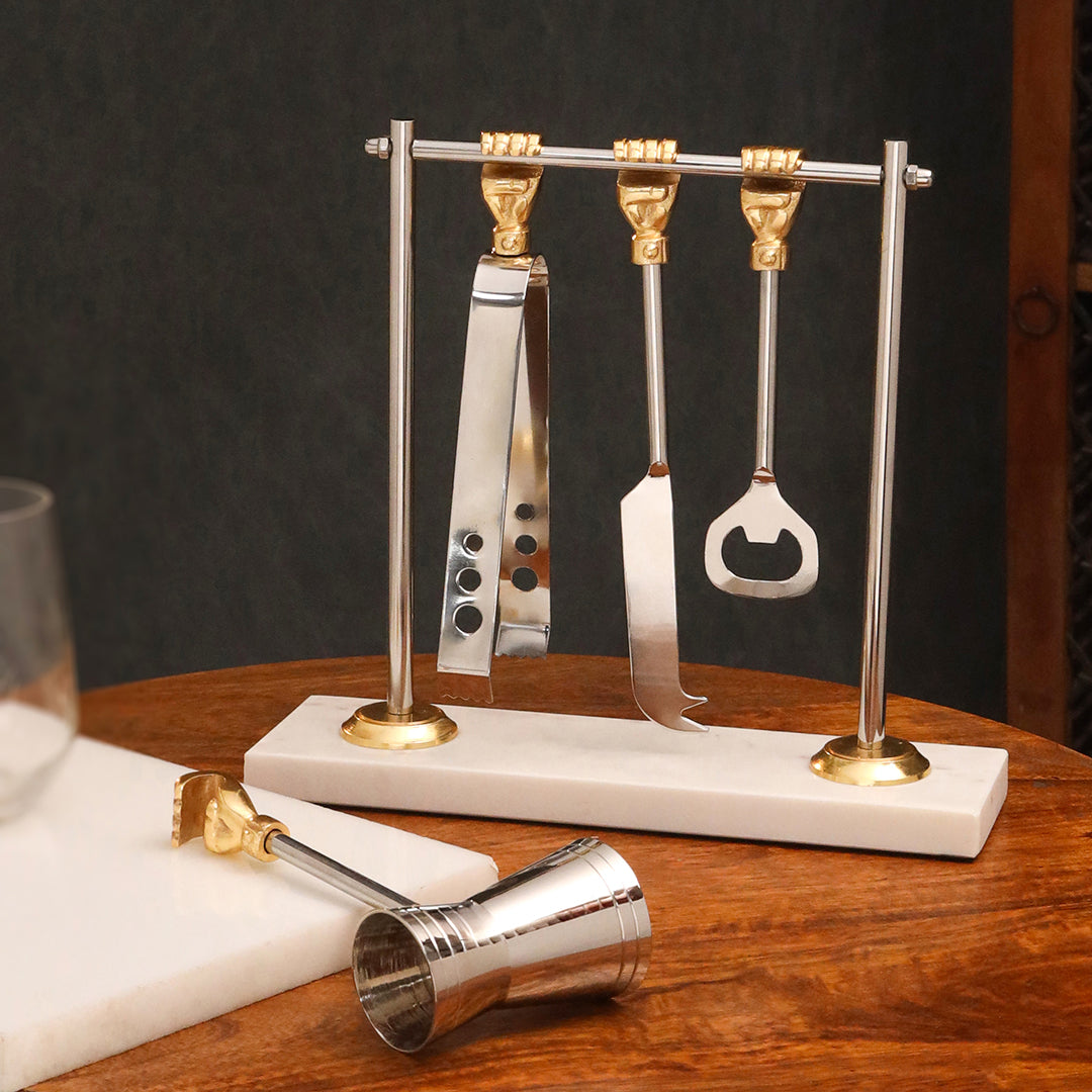 Brass & Steel Bar Tool Set with Stand (9.8 Inch)