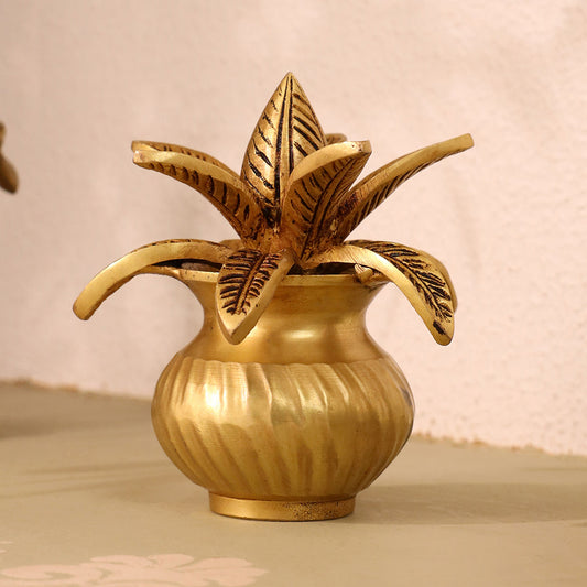 Brass Kalash with Coconut & Leaves (5 INCH)