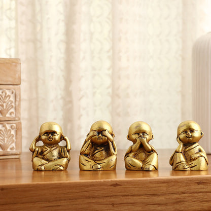 Brass Baby Monk Buddha Statues – Set of 4