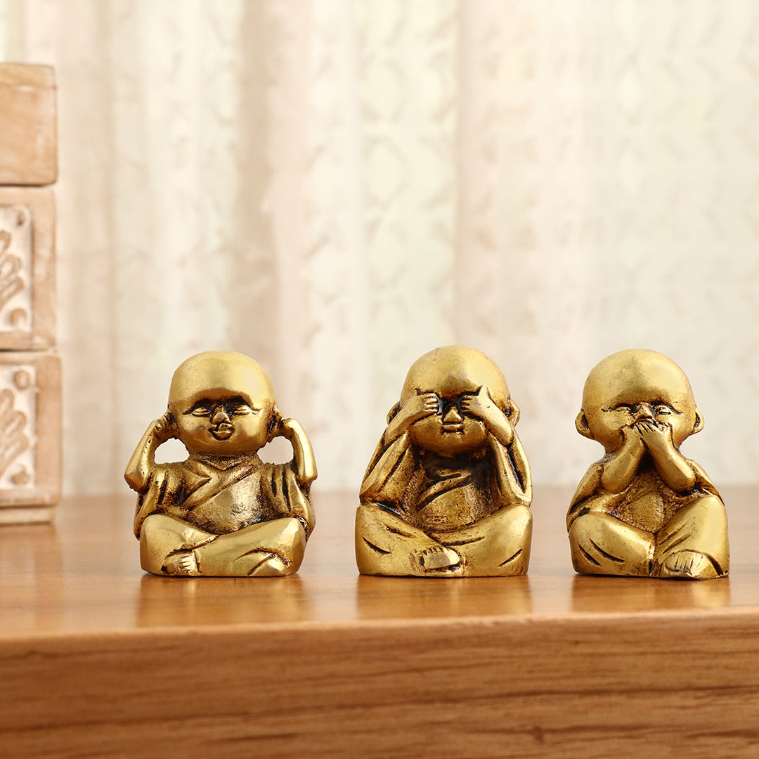 Brass Baby Monk Buddha Statues – Set of 4