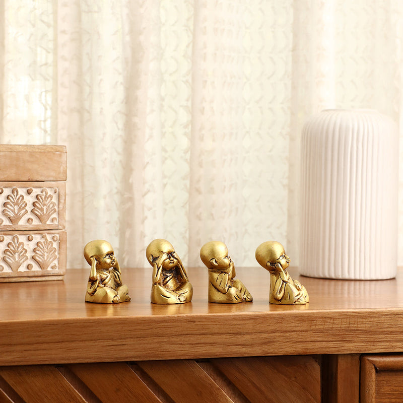 Brass Baby Monk Buddha Statues – Set of 4