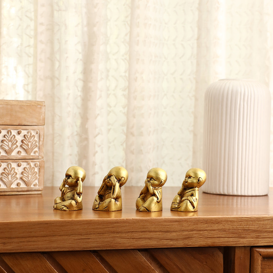 Brass Baby Monk Buddha Statues – Set of 4