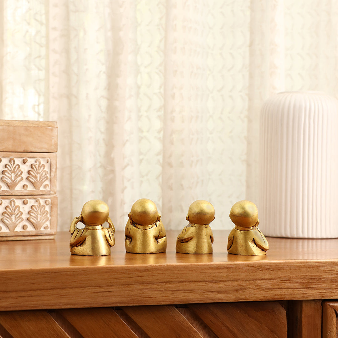 Brass Baby Monk Buddha Statues – Set of 4