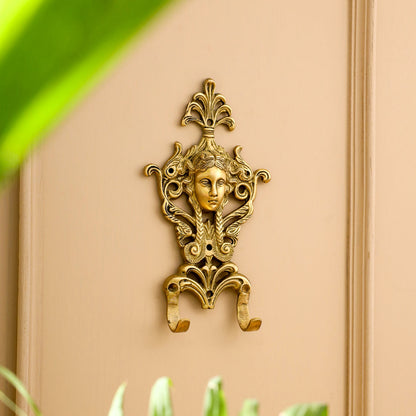 Brass Lady Face Wall Hook / Hanger (9 Inch)