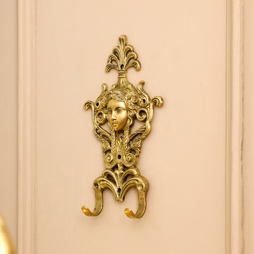 Brass Lady Face Wall Hook / Hanger (9 Inch)