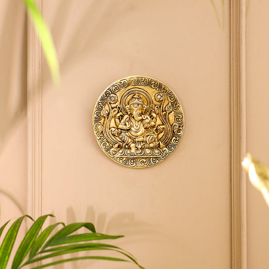 Brass Ganesha Wall Hanging Plate (5.6 Inch)