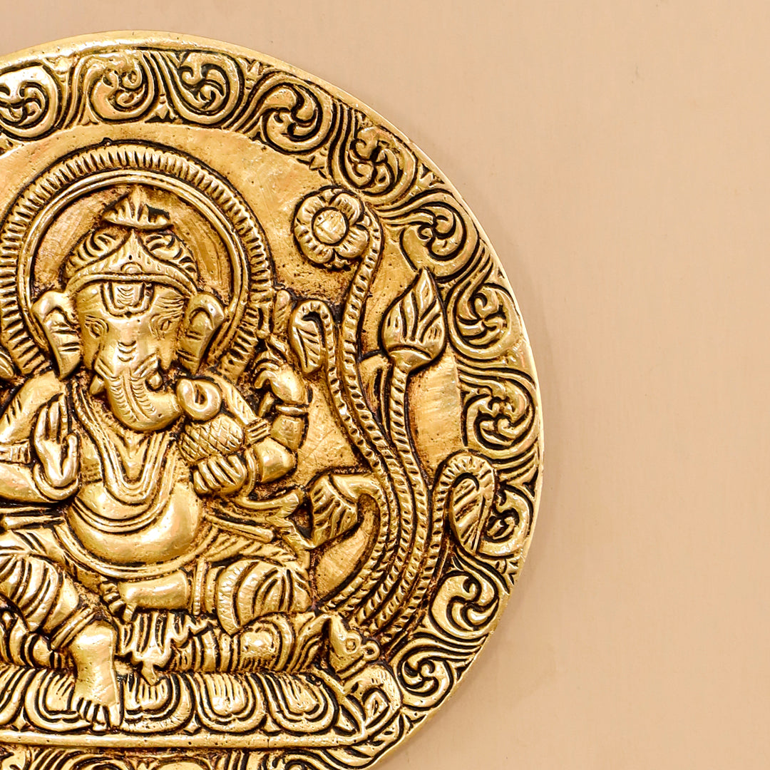 Brass Ganesha Wall Hanging Plate (5.6 Inch)