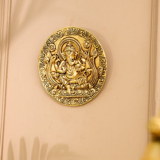 Brass Ganesha Wall Hanging Plate (5.6 Inch)