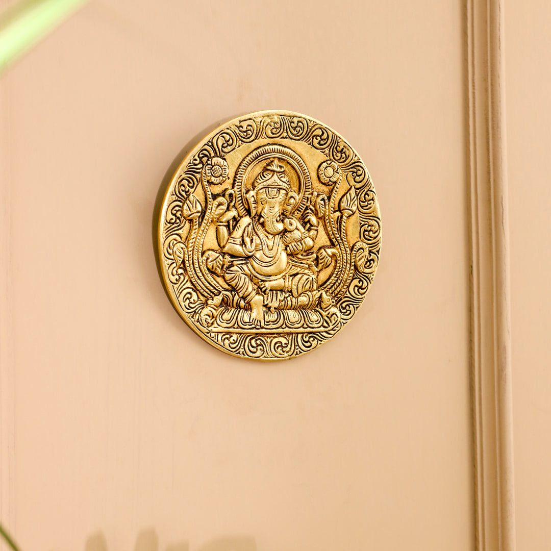 Brass Ganesha Wall Hanging Plate (5.6 Inch)