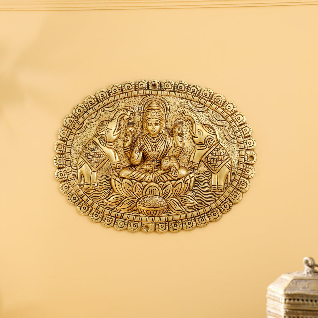 Brass Gaja Lakshmi Wall Hanging Plate (12.5 Inch)